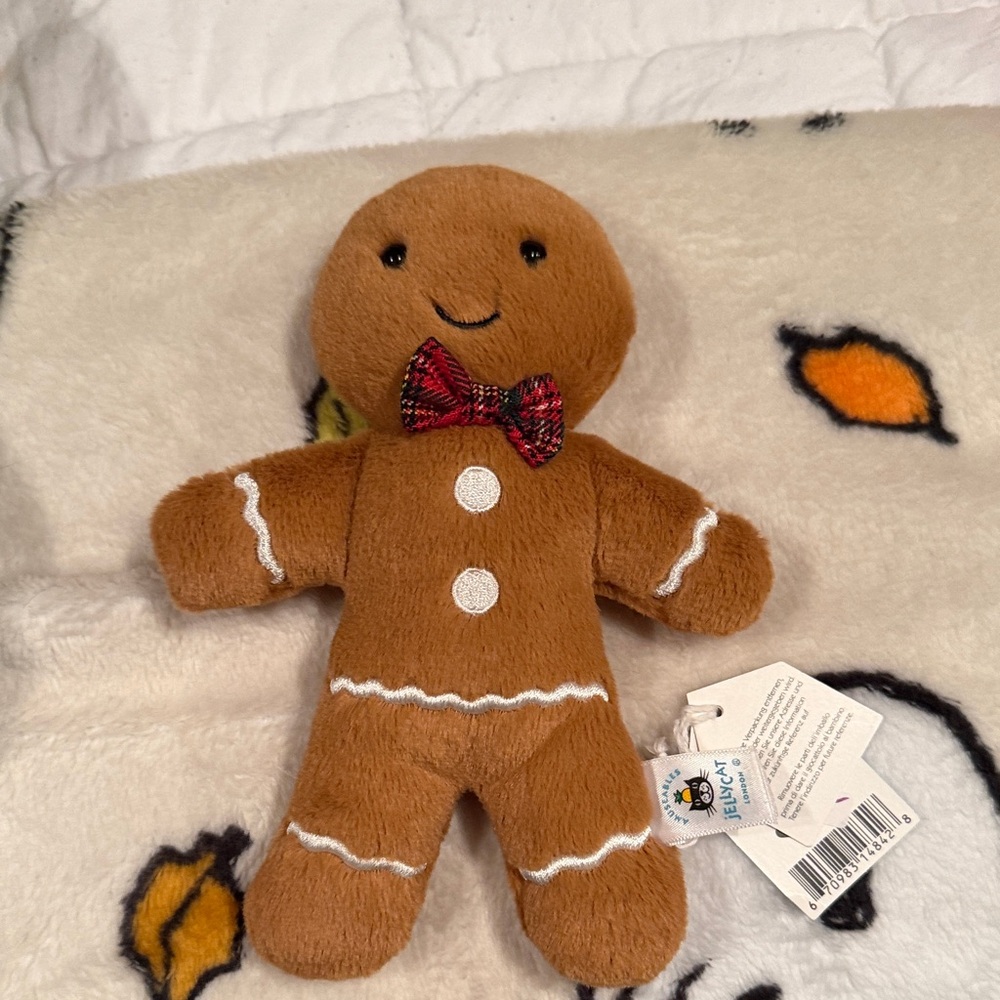 Jellycat Brown Gingerbread Plush with Red Bow Tie